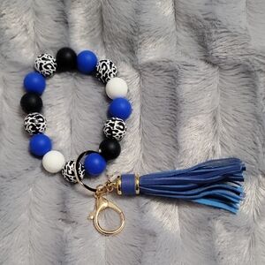 Blue and Black Beaded Bracelet with Tassel